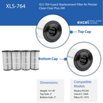 XLS-764 4PACK Replacement Filter Cartridges for Pentair Clean Clear Plus 240. Also Replaces Pentair R173572, Unicel C-7469, Pleatco PCC-60, Filbur FC-1975.