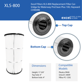 XLS-800 1PACK Replacement Pool Filter Cartridge for Waterway ProClean Plus 100. Also Replaces Hayward CX900RE, Unicel C-8409, Filbur FC-1292, Pleatco PA90