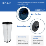 XLS-618 1 Pack Replacement Pool Filter Cartridge for 52 Sq Ft Jacuzzi Premium J-300, J400.  Also Replaces Jacuzzi 6540-476, Pleatco PJW60TL-F2S, Unicel 6CH-960 and Filbur FC-2800