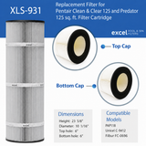 XLS-931 Replacement Filter for Pentair Clean & Clear 125 and Predator 125 sq. ft. Filter Cartridge – Replaces PAP118, C-9412 and FC-0696