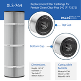 XLS-764 4PACK Replacement Filter Cartridges for Pentair Clean Clear Plus 240. Also Replaces Pentair R173572, Unicel C-7469, Pleatco PCC-60, Filbur FC-1975.