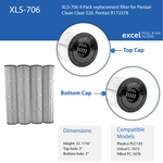 XLS-706 4 Pack Replacement Filter for Pentair Clean Clear 520, Pentair R173578 and 178585. Also Replaces Unicel C-7472, Filbur FC-1978, Pleatco PCC130