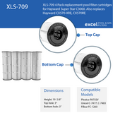 XLS-709 4 Pack Replacement Pool Filter Cartridges for Hayward Super Star C3000. Also Replaces Hayward CX570-XRE, CX570RE, Unicel C-7477, Filbur FC-1260, Pleatco PA-75-SV