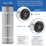 XLS-709 4 Pack Replacement Pool Filter Cartridges for Hayward Super StarClear C3000. Also Replaces Hayward CX570-XRE, CX570RE, Unicel C-7477, Filbur FC-1260, Pleatco PA-75-SV