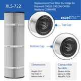 XLS-722 4 Pack Replacement Filter for Hayward C4020, C4025, C4030. Also replaces Hayward CX880XRE,  Pleatco PA106, Unicel C-7488, Filbur FC-1226