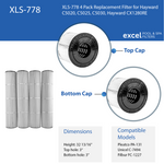 XLS-778 4 Pack Replacement Filter for Hayward C5020, C5025, C5030. Also replaces Hayward  CX1280RE, Unicel C-7494, Filbur FC-1227, Pleatco PA-131