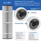 Hayward Star Clear Plus C751, Waterway Clearwater II 75 Replacement Filter Cartridge – Replaces CX760RE, PA-76, C-8411 | XLS-801 1PACK by Excel