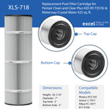 Pentair Clean Clear Plus 420 and Waterway 425 Replacement Filter Cartridges.  Replaces R173576, PCC105, Unicel C-7471, Filbur FC-1977 | XLS-718 4PACK by Excel