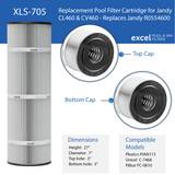 XLS-705 4 Pack Replacement Pool Filter Cartridges for Jandy CL460, CV460. Replaces  Jandy R0554600, Pleatco PJAN115, Unicel C-7468, Filbur FC-0810.