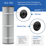 Advantage Electric 150 and ELE150 Compatible Replacement Pool Filter Cartridge – Replaces PAE-150, C-7303 and FC-6325 | XLS-703 4PACK by Excel Filters
