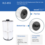 XLS-855 Replacement Filter for Coleman Maax Spas 75. Also replaces Unicel C-8475; Filbur FC-3320