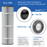 Jacuzzi Tri-clops TC-600 (Round) Replacement Filter Cartridges. Also replaces Unicel C-7452, Filbur FC-1494, Pleatco PJC-180-M4  |  XLS-789 3PACK by Excel Filters