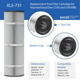 XLS-731 1 Pack Replacement Filter for Hayward EasyClear C550. Also replaces Hayward CX550RE,Unicel C-7455, Filbur FC-1245 , Pleatco PA55