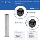 XLS-772 4 PACK Replacement Filter Cartridges for Hayward Star-Clear C750. Also replaces Unicel C7475, Pleatco PA75, Filbur FC0635